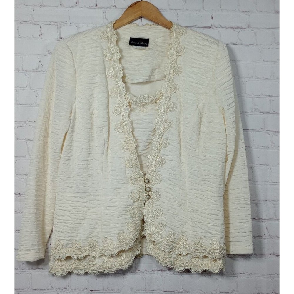 Women’s VTG David Rose Ivory Pearl Buttons Top Jacket 16 Embroidered Lace